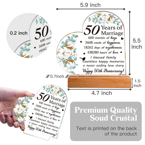 Golden Wedding Anniversary Gifts for Couple 50th Anniversary Plaque